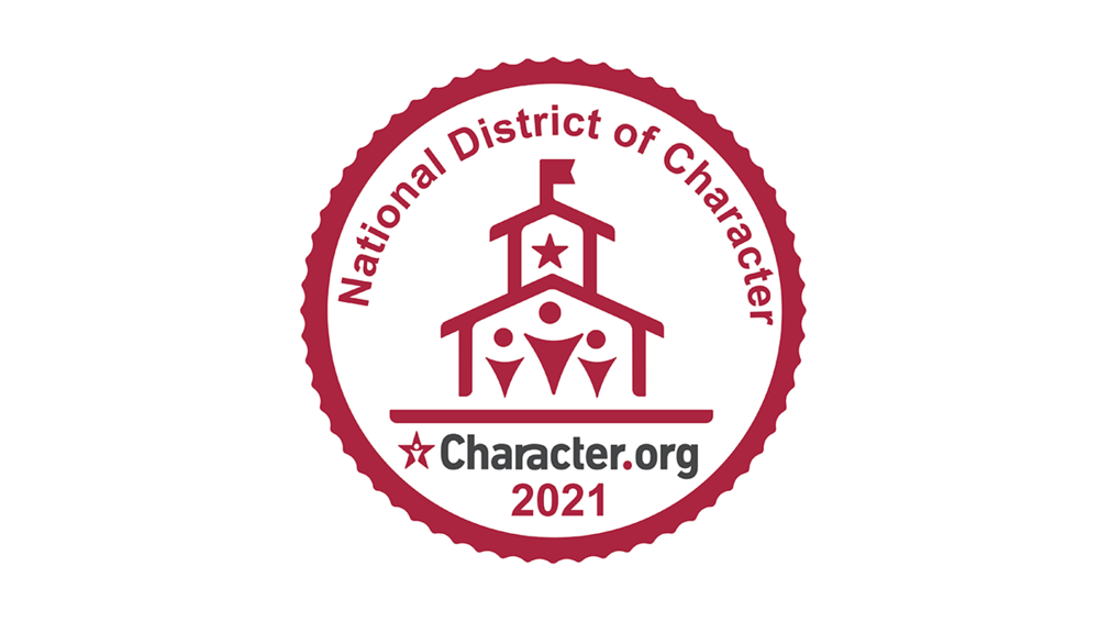 The official emblem for the National District of Character  that includes the words "Character.org 2021"