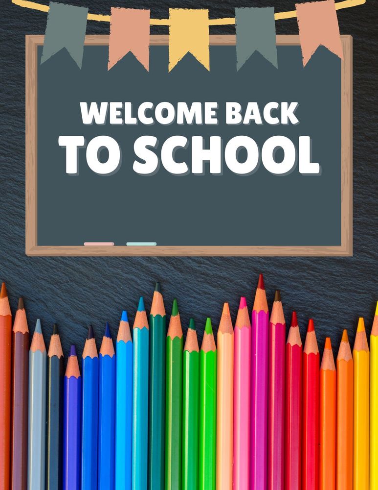 Multicolored Pencils under a sign that reads Welcome back to school 