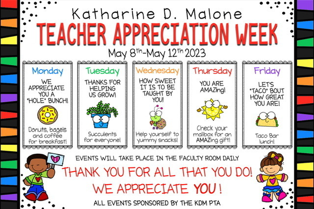 words , calendar for teacher appreciation activities