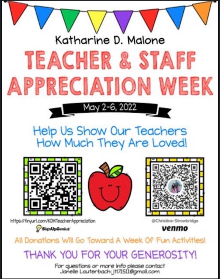 Teacher Appreciation Week! https://m.signupgenius.com/#!/showSignUp/10c0549a9a92fa4f58-teacher1