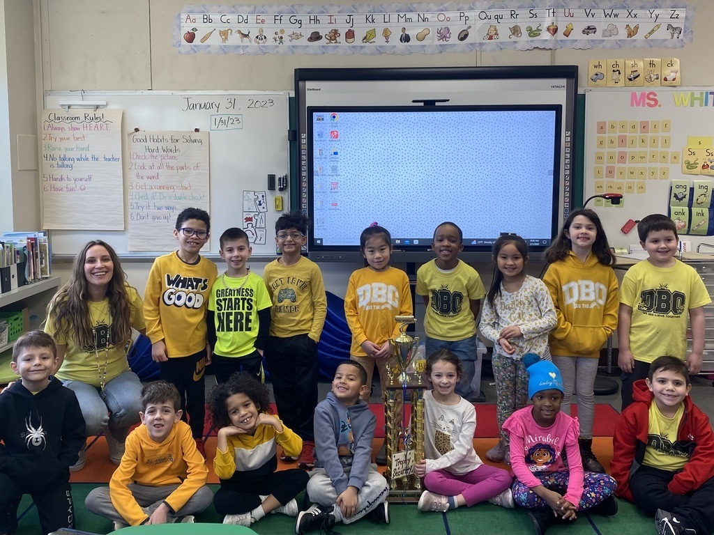 Picture of Mrs. White's class Congratulations to Mrs. White's class for winning the DBO attendance award for January with 99.2% attendance!!!! #DBOHasHEART