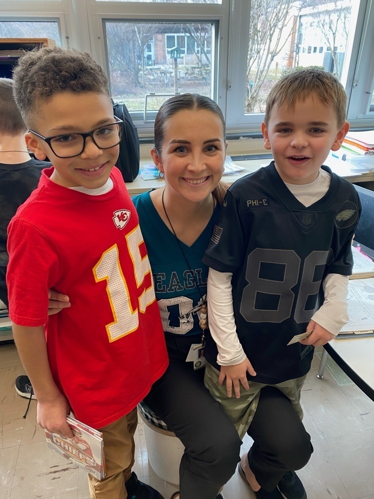 Picture of Mrs. Gardner’s and two of her are getting pumped up for the Super Bowl. 