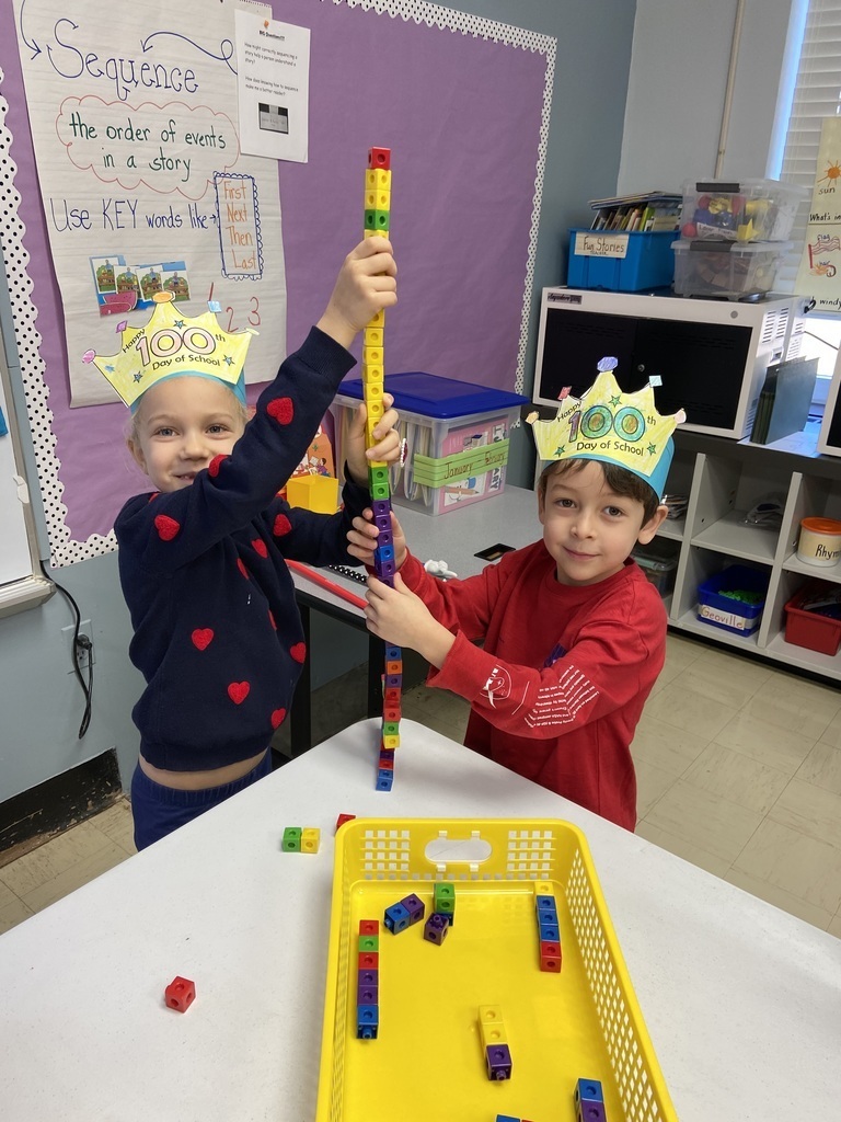 Picture of students at a table  with small building blocks stacked "Exciting day at Birchwood Elementary as Kindergarten students celebrate the 100th day of school by building with 100 pieces during STEM activities! Fostering a love for learning and problem-solving from an early age. #STEM #100thdayofschool #earlylearning #BirchwoodElementary"